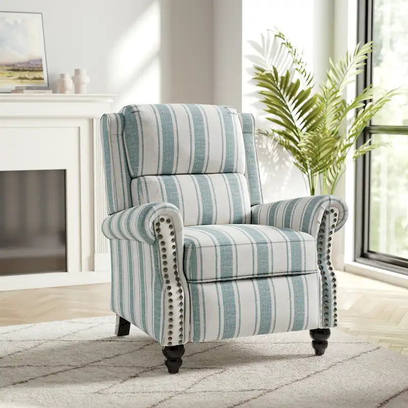 Fauteuil inclinable à dossier haut, garniture cloutée, cuir PU / lin, 7 couleurs, une place