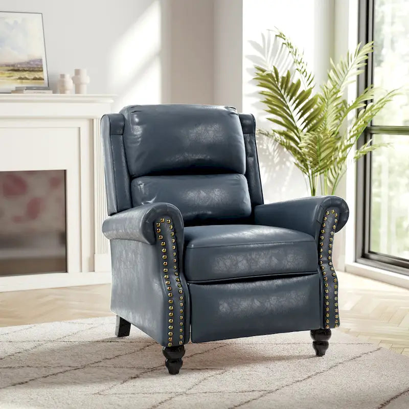Fauteuil inclinable à dossier haut, garniture cloutée, cuir PU / lin, 7 couleurs, une place