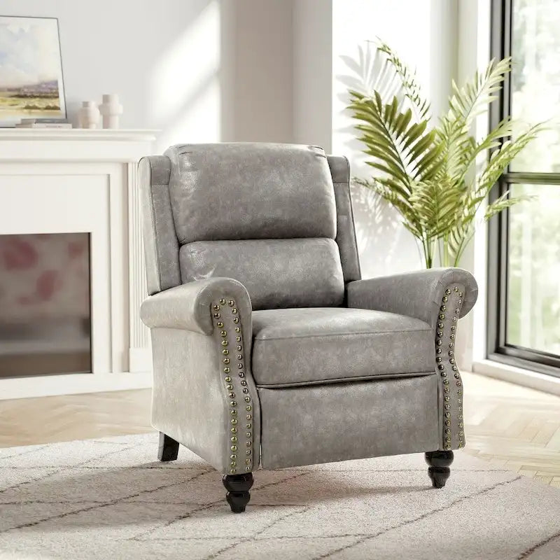 Fauteuil inclinable à dossier haut, garniture cloutée, cuir PU / lin, 7 couleurs, une place