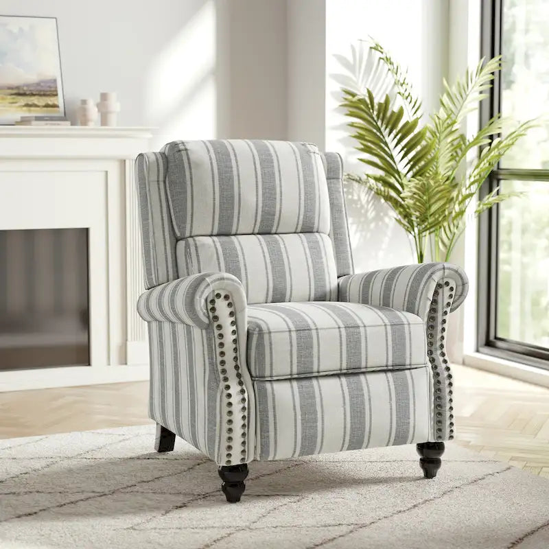 Fauteuil inclinable à dossier haut, garniture cloutée, cuir PU / lin, 7 couleurs, une place