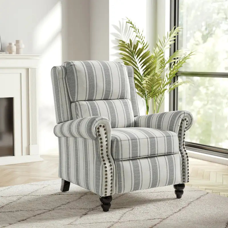 Fauteuil inclinable à dossier haut, garniture cloutée, cuir PU / lin, 7 couleurs, une place