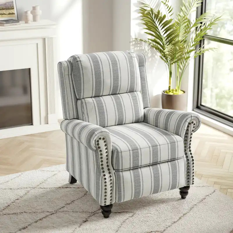 Fauteuil inclinable à dossier haut, garniture cloutée, cuir PU / lin, 7 couleurs, une place