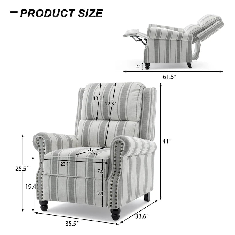 Fauteuil inclinable à dossier haut, garniture cloutée, cuir PU / lin, 7 couleurs, une place