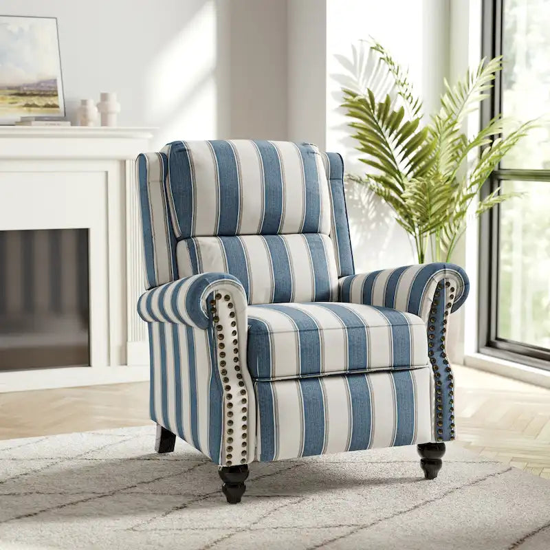 Fauteuil inclinable à dossier haut, garniture cloutée, cuir PU / lin, 7 couleurs, une place