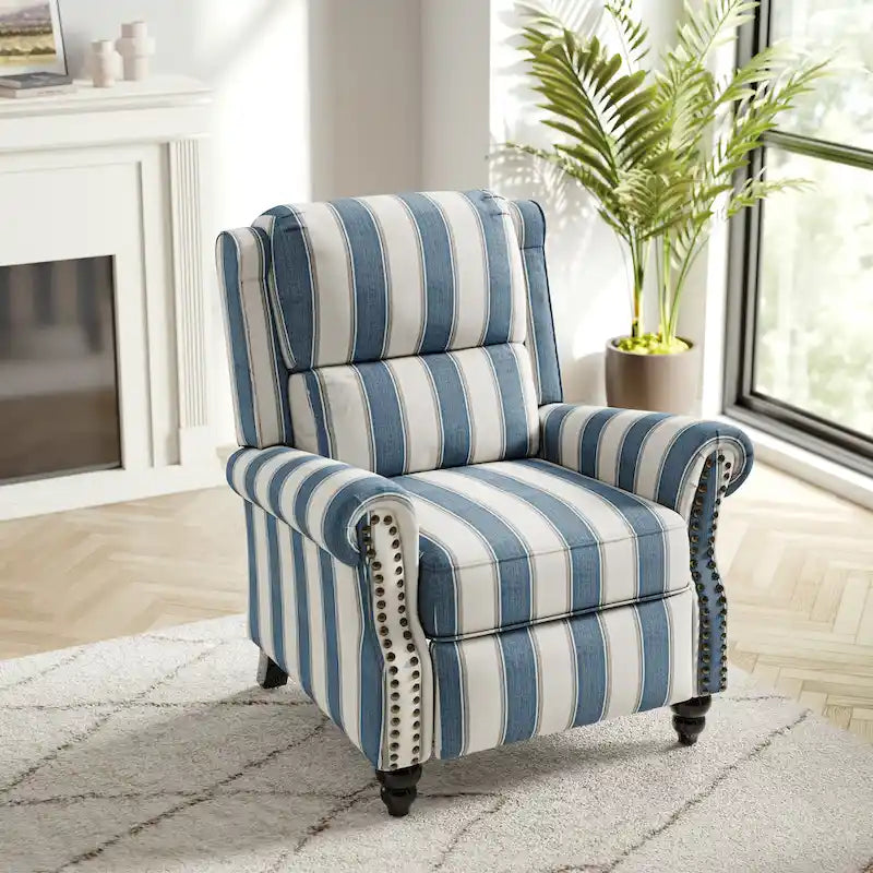 Fauteuil inclinable à dossier haut, garniture cloutée, cuir PU / lin, 7 couleurs, une place