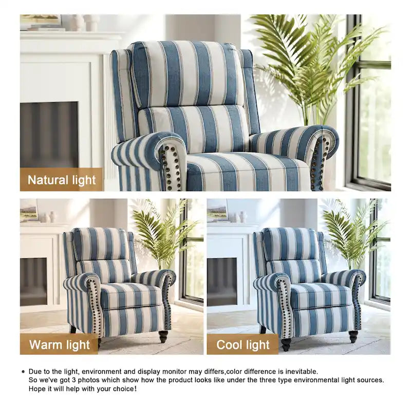 Fauteuil inclinable à dossier haut, garniture cloutée, cuir PU / lin, 7 couleurs, une place