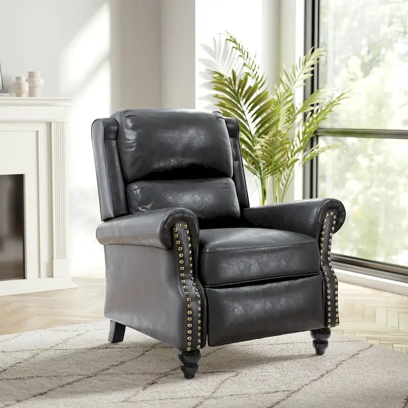 Fauteuil inclinable à dossier haut, garniture cloutée, cuir PU / lin, 7 couleurs, une place