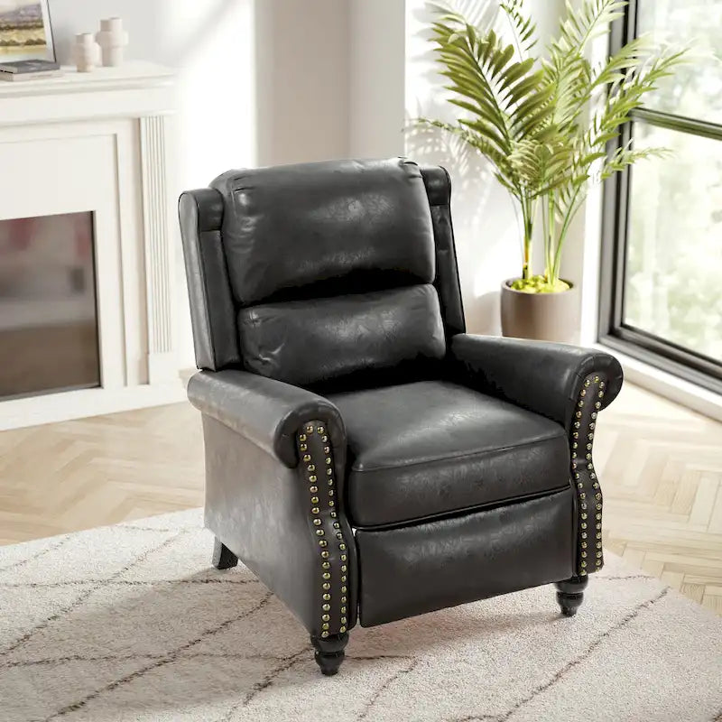 Fauteuil inclinable à dossier haut, garniture cloutée, cuir PU / lin, 7 couleurs, une place