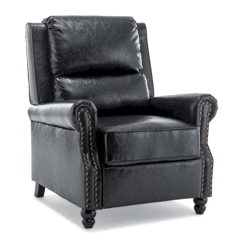 Fauteuil inclinable à dossier haut, garniture cloutée, cuir PU / lin, 7 couleurs, une place