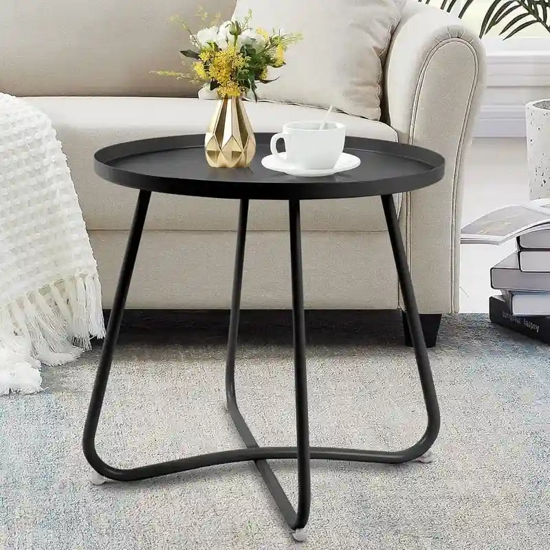 Table d'appoint ronde en métal, intérieur et extérieur, à l'unité ou en lot de 2 | Noir / Vert / Blanc / Jaune / Rose