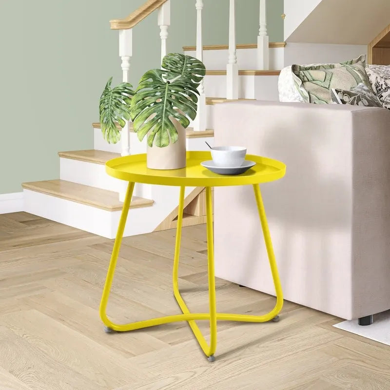 Table d'appoint ronde en métal, intérieur et extérieur, à l'unité ou en lot de 2 | Noir / Vert / Blanc / Jaune / Rose