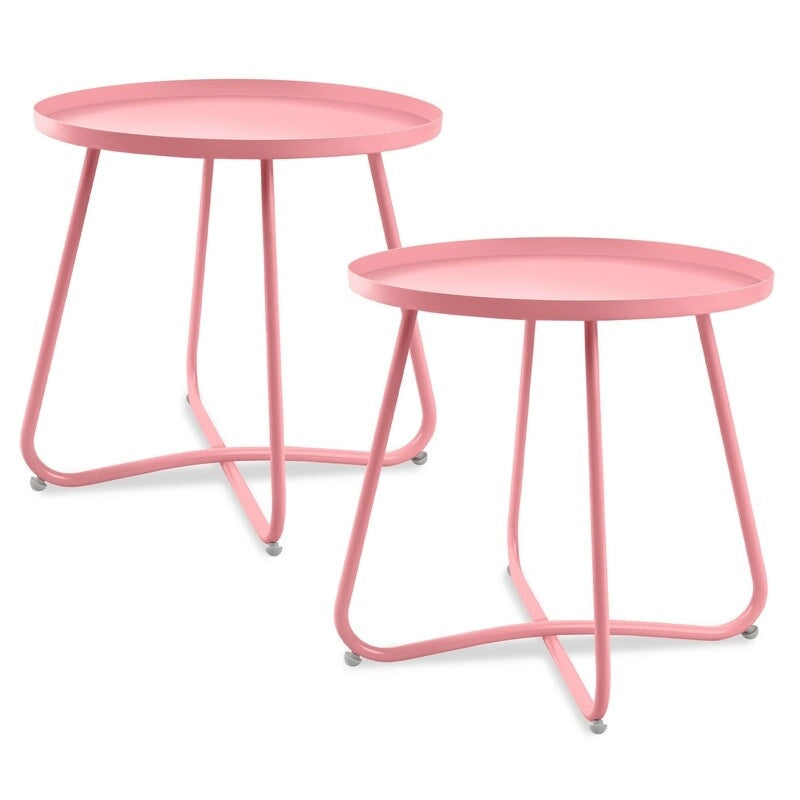 Table d'appoint ronde en métal, intérieur et extérieur, à l'unité ou en lot de 2 | Noir / Vert / Blanc / Jaune / Rose