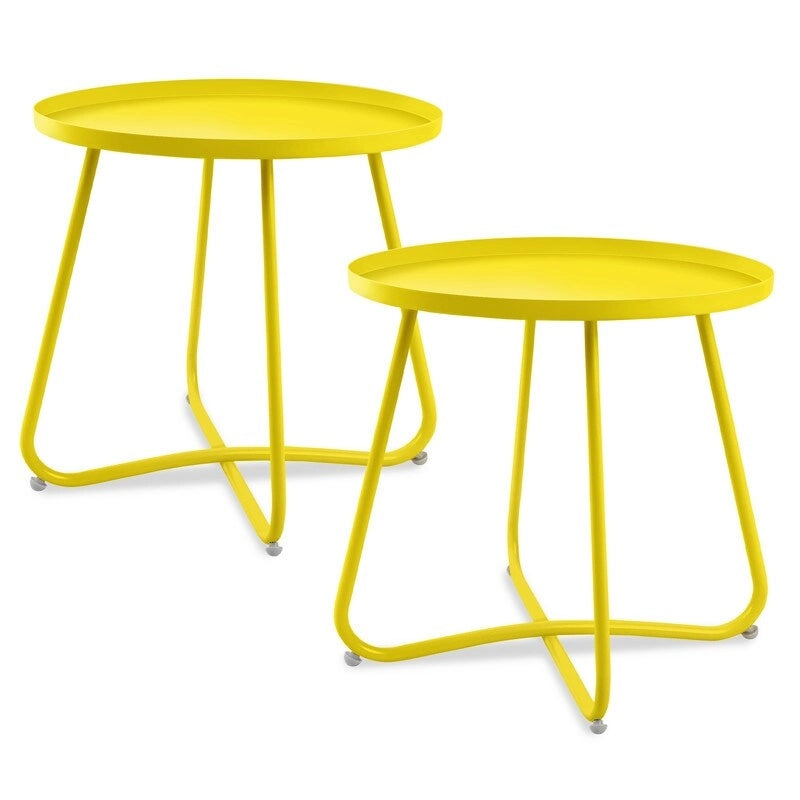 Table d'appoint ronde en métal, intérieur et extérieur, à l'unité ou en lot de 2 | Noir / Vert / Blanc / Jaune / Rose