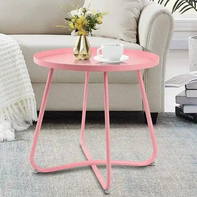 Table d'appoint ronde en métal, intérieur et extérieur, à l'unité ou en lot de 2 | Noir / Vert / Blanc / Jaune / Rose