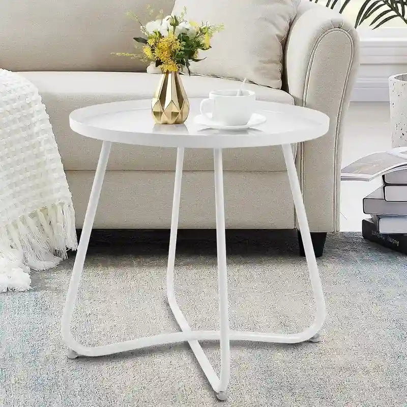 Table d'appoint ronde en métal, intérieur et extérieur, à l'unité ou en lot de 2 | Noir / Vert / Blanc / Jaune / Rose