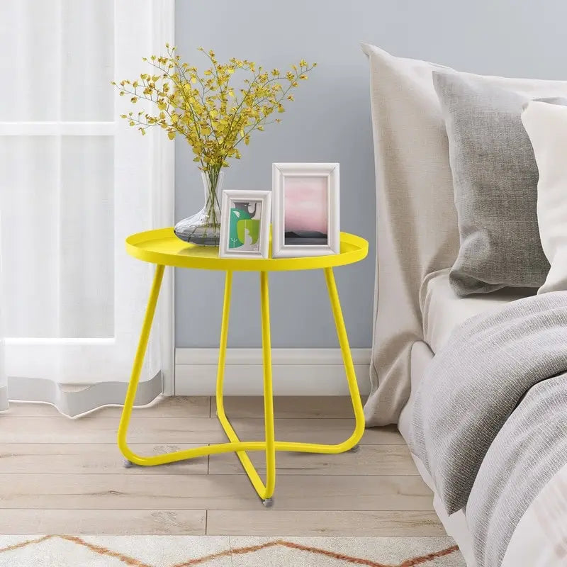 Table d'appoint ronde en métal, intérieur et extérieur, à l'unité ou en lot de 2 | Noir / Vert / Blanc / Jaune / Rose