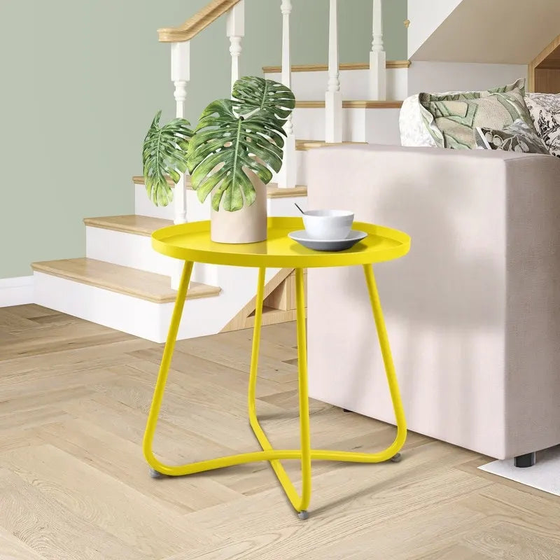Table d'appoint ronde en métal, intérieur et extérieur, à l'unité ou en lot de 2 | Noir / Vert / Blanc / Jaune / Rose
