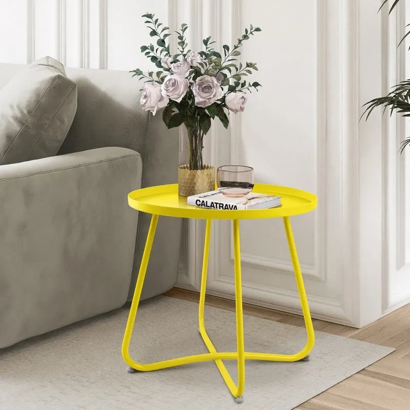 Table d'appoint ronde en métal, intérieur et extérieur, à l'unité ou en lot de 2 | Noir / Vert / Blanc / Jaune / Rose