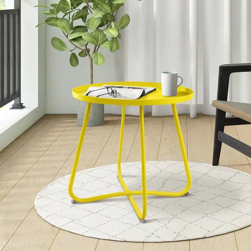 Table d'appoint ronde en métal, intérieur et extérieur, à l'unité ou en lot de 2 | Noir / Vert / Blanc / Jaune / Rose