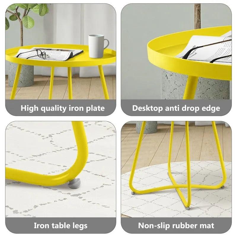 Table d'appoint ronde en métal, intérieur et extérieur, à l'unité ou en lot de 2 | Noir / Vert / Blanc / Jaune / Rose