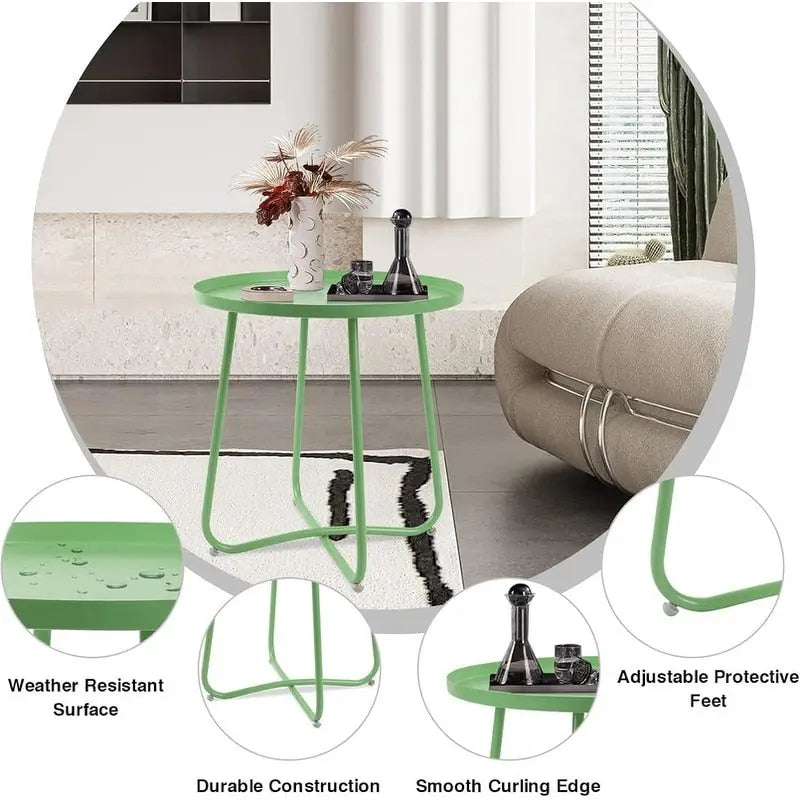Table d'appoint ronde en métal, intérieur et extérieur, à l'unité ou en lot de 2 | Noir / Vert / Blanc / Jaune / Rose