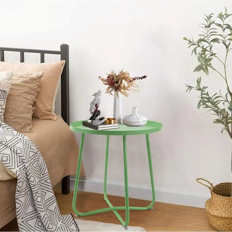 Table d'appoint ronde en métal, intérieur et extérieur, à l'unité ou en lot de 2 | Noir / Vert / Blanc / Jaune / Rose