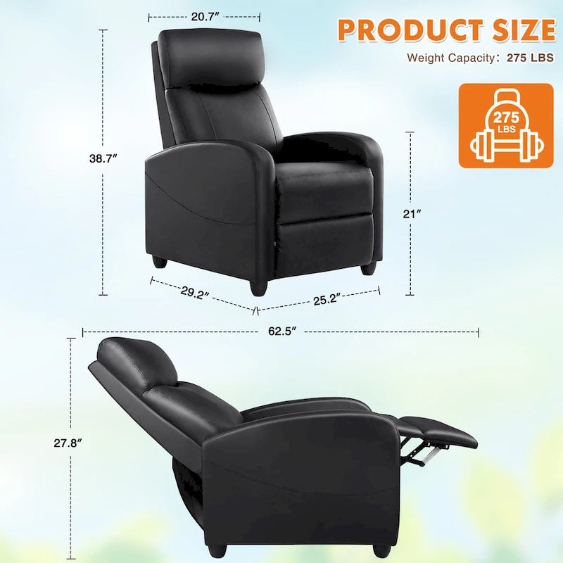 Fauteuil inclinable en cuir PU noir et gris avec 8 modes de massage, une place