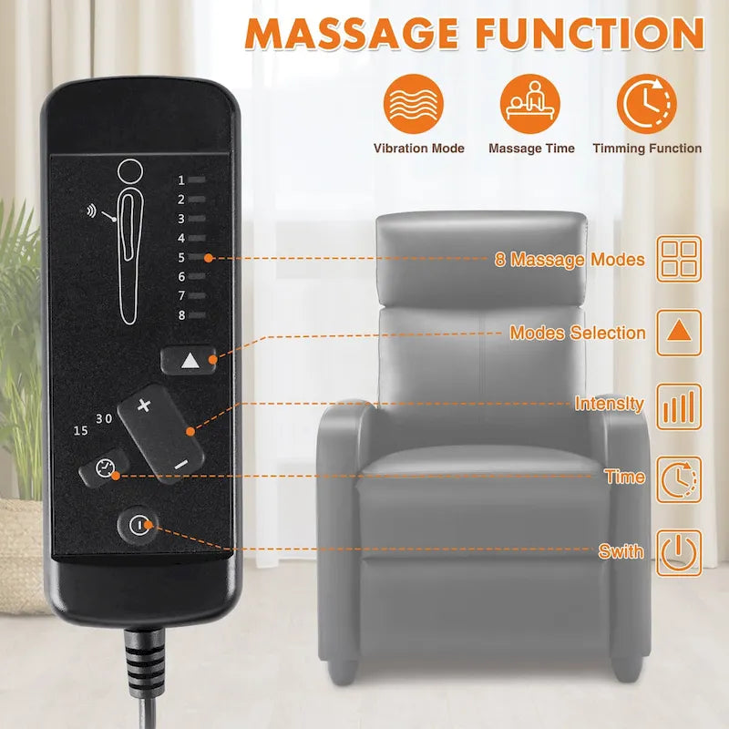 Fauteuil inclinable en cuir PU noir et gris avec 8 modes de massage, une place