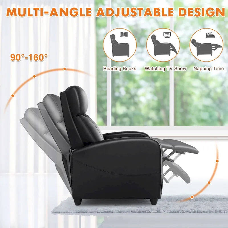 Fauteuil inclinable en cuir PU noir et gris avec 8 modes de massage, une place