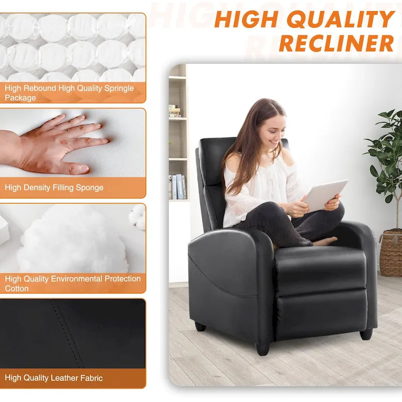 Fauteuil inclinable en cuir PU noir et gris avec 8 modes de massage, une place