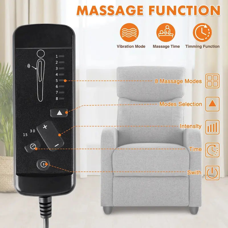 Fauteuil inclinable en cuir PU noir et gris avec 8 modes de massage, une place