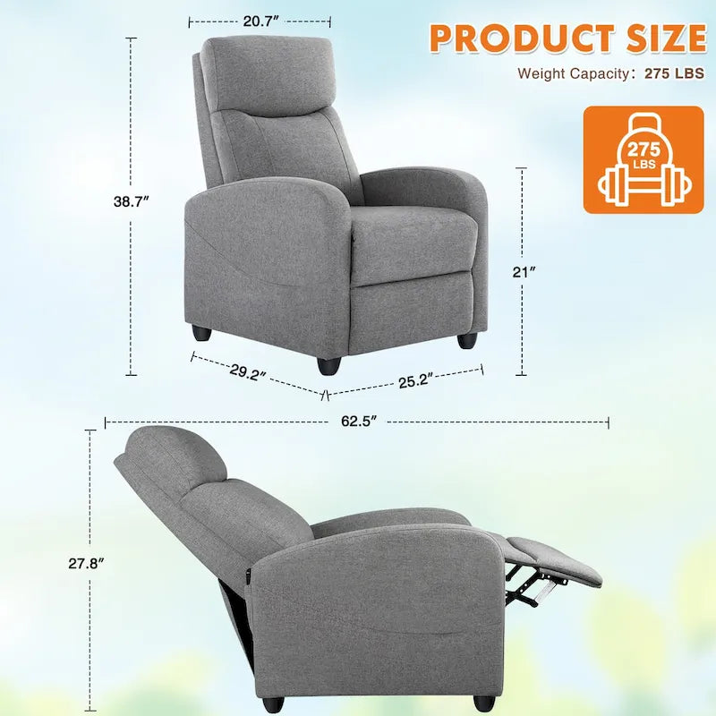 Fauteuil inclinable en cuir PU noir et gris avec 8 modes de massage, une place