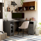 Bureau d'angle en L Chêne blanc / Gris foncé, Style transitionnel, 1 personne