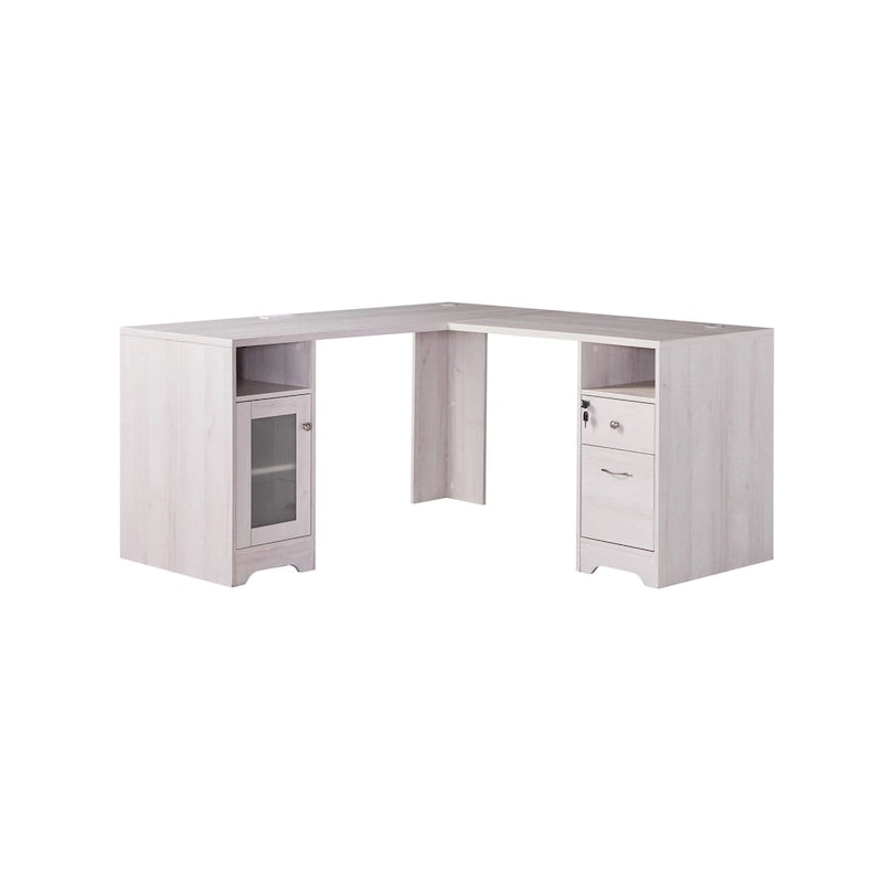 Bureau d'angle en L Chêne blanc / Gris foncé, Style transitionnel, 1 personne