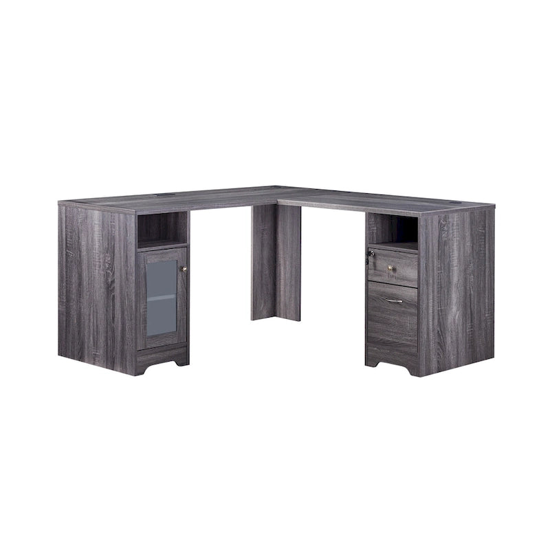 Bureau d'angle en L Chêne blanc / Gris foncé, Style transitionnel, 1 personne