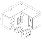 Bureau d'angle en L Chêne blanc / Gris foncé, Style transitionnel, 1 personne