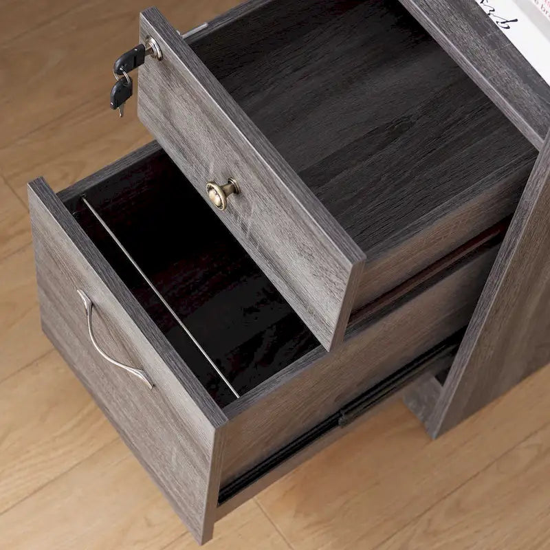 Bureau d'angle en L Chêne blanc / Gris foncé, Style transitionnel, 1 personne