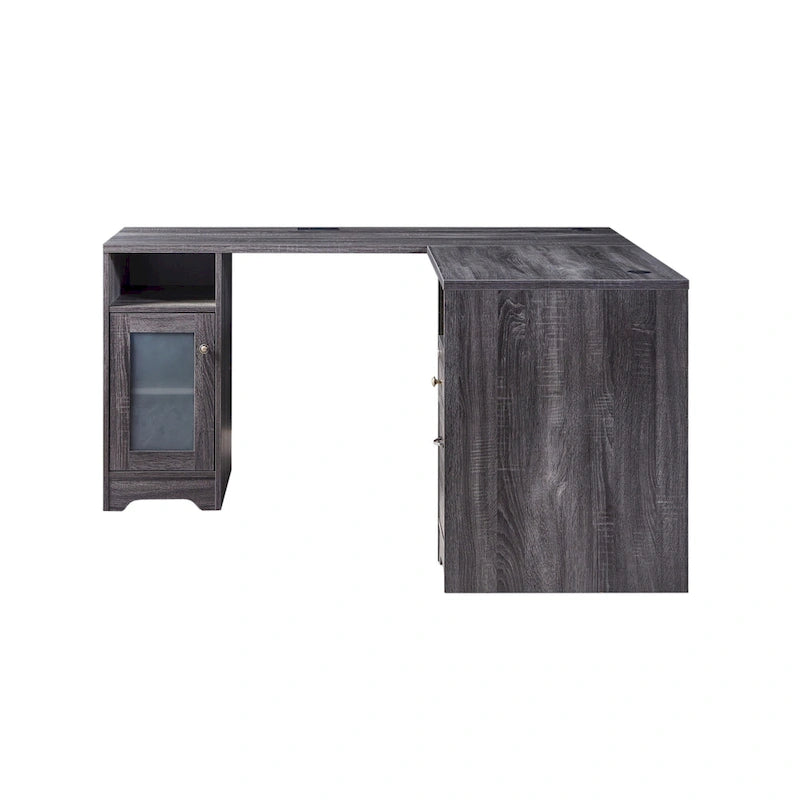 Bureau d'angle en L Chêne blanc / Gris foncé, Style transitionnel, 1 personne