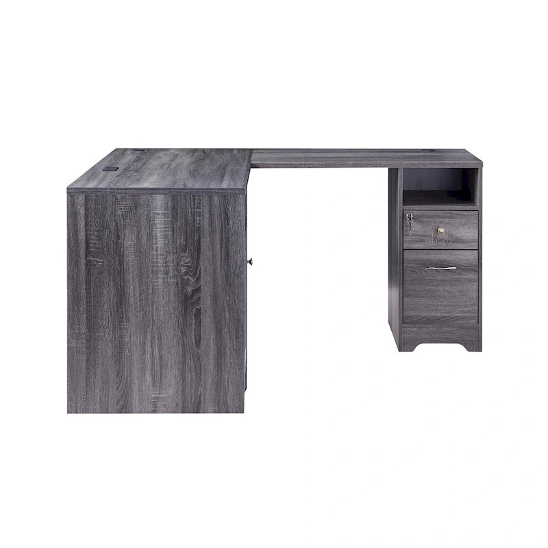 Bureau d'angle en L Chêne blanc / Gris foncé, Style transitionnel, 1 personne