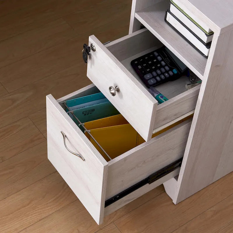Bureau d'angle en L Chêne blanc / Gris foncé, Style transitionnel, 1 personne