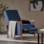 Fauteuil inclinable à dossier basculant avec surpiqûres, tissu, bleu marine/sable/gris avec cadre en noyer, 1 place