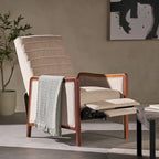 Fauteuil inclinable à dossier basculant avec surpiqûres, tissu, bleu marine/sable/gris avec cadre en noyer, 1 place