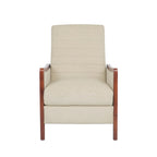Fauteuil inclinable à dossier basculant avec surpiqûres, tissu, bleu marine/sable/gris avec cadre en noyer, 1 place