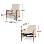 Fauteuil inclinable à dossier basculant avec surpiqûres, tissu, bleu marine/sable/gris avec cadre en noyer, 1 place