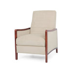 Fauteuil inclinable à dossier basculant avec surpiqûres, tissu, bleu marine/sable/gris avec cadre en noyer, 1 place