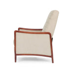 Fauteuil inclinable à dossier basculant avec surpiqûres, tissu, bleu marine/sable/gris avec cadre en noyer, 1 place