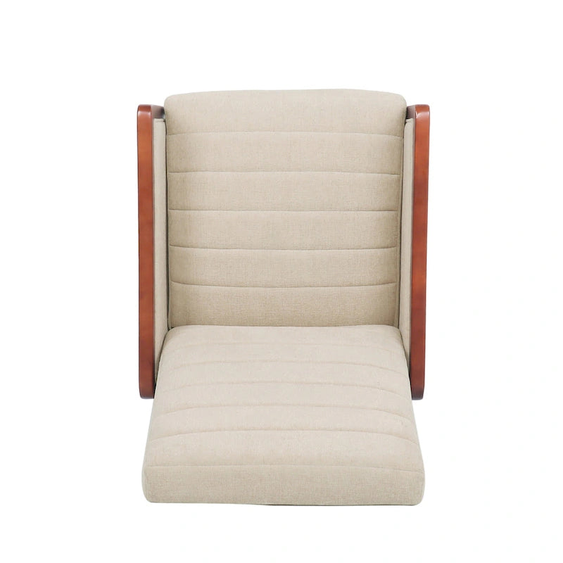 Fauteuil inclinable à dossier basculant avec surpiqûres, tissu, bleu marine/sable/gris avec cadre en noyer, 1 place