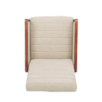 Fauteuil inclinable à dossier basculant avec surpiqûres, tissu, bleu marine/sable/gris avec cadre en noyer, 1 place