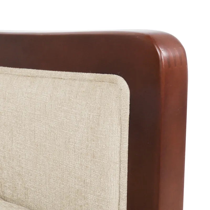 Fauteuil inclinable à dossier basculant avec surpiqûres, tissu, bleu marine/sable/gris avec cadre en noyer, 1 place