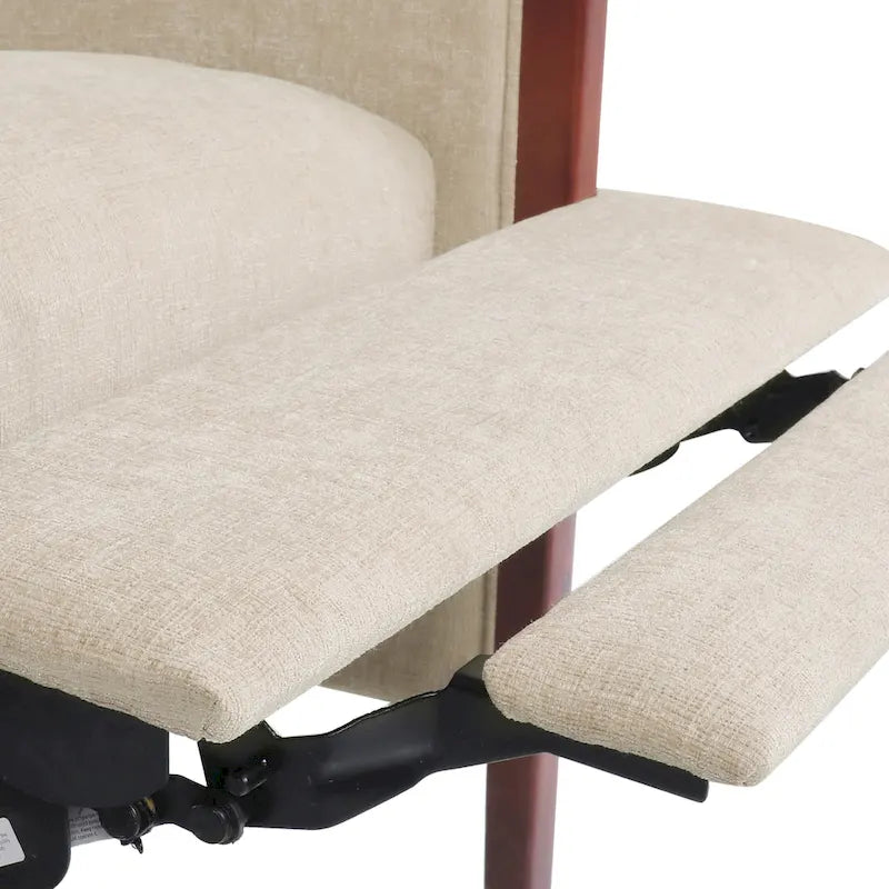 Fauteuil inclinable à dossier basculant avec surpiqûres, tissu, bleu marine/sable/gris avec cadre en noyer, 1 place